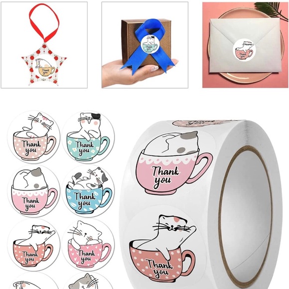 100 Cute Cat Kawaii Kitty Kitten Thankyou Thank You Stickers Small - Picture 2 of 5